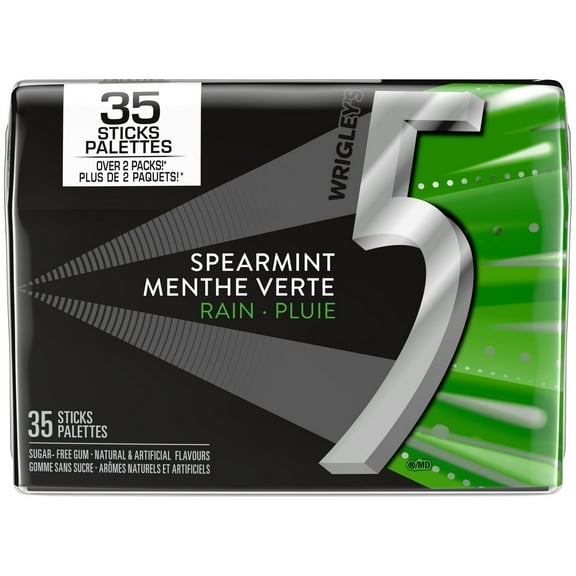 5 GUM, Spearmint-Rain Flavoured Sugar Free Chewing Gum, 35 Sticks, 1Pack