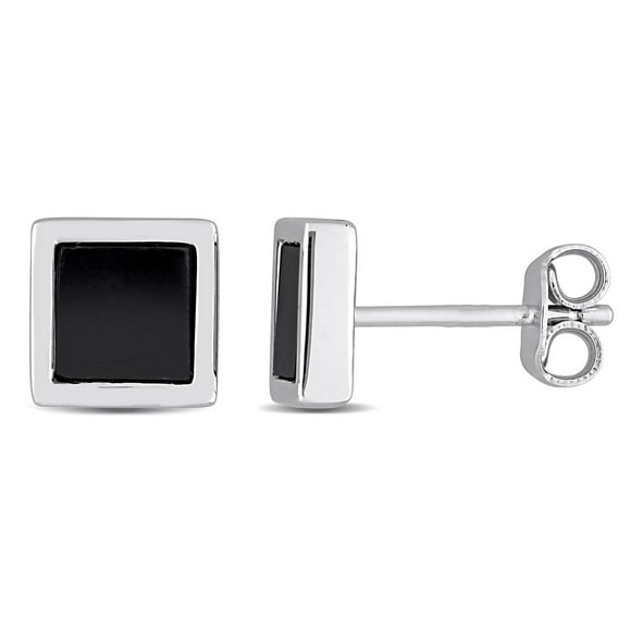 Miabella Men's 1 Carat T.G.W. Hematite Sterling Silver Square Stud Earrings