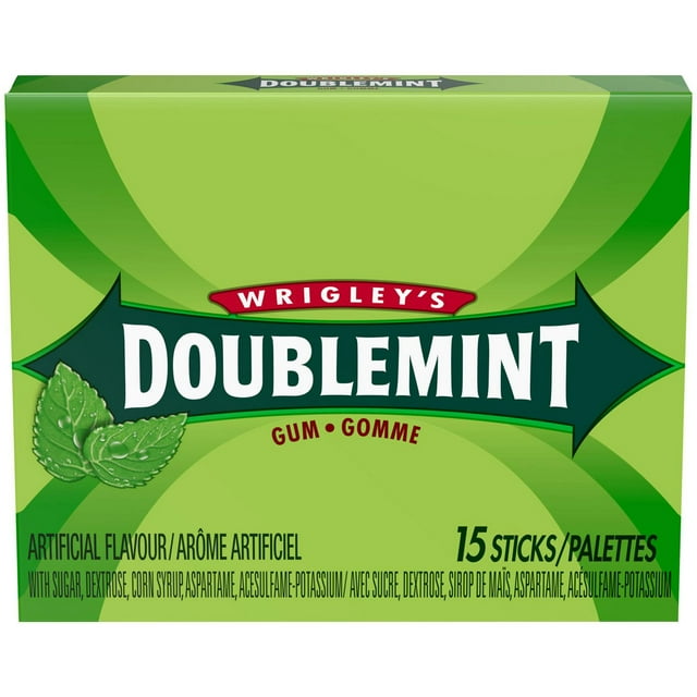 DOUBLEMINT, Peppermint Flavoured Chewing Gum, 15 Sticks, 1 Pack