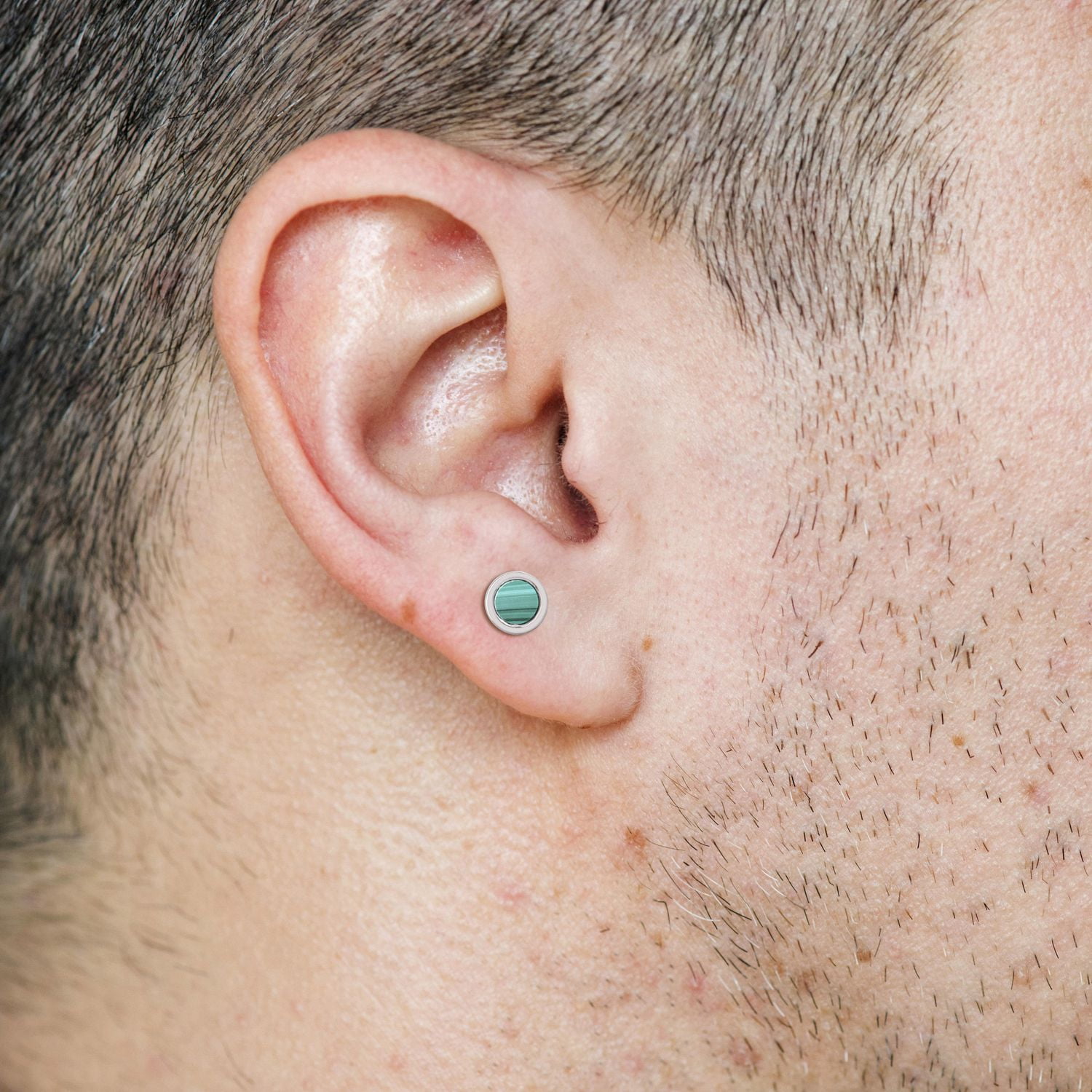 Miabella Men's 5/8 Carat T.G.W. Malachite Sterling Silver Circle Stud Earrings