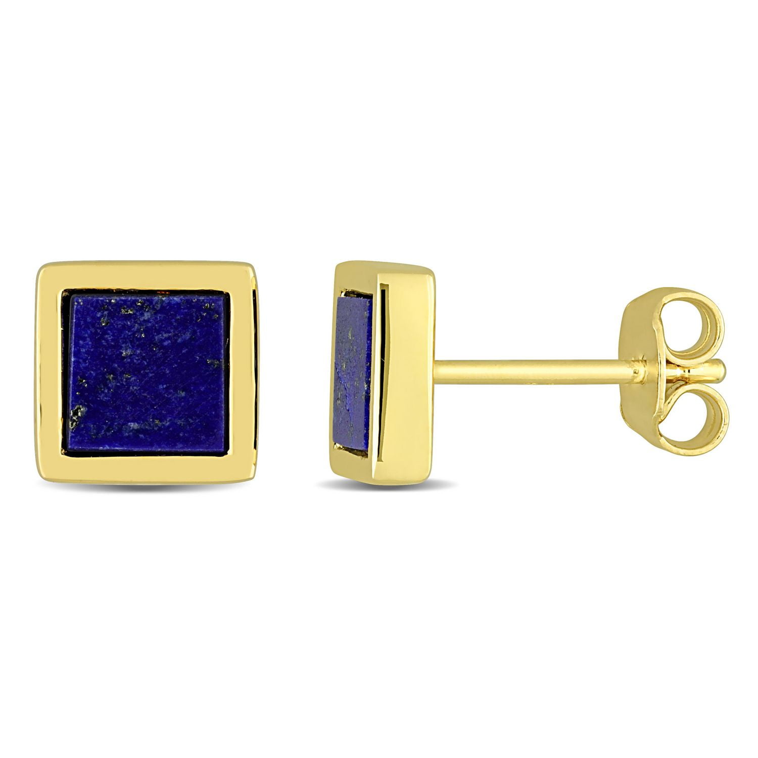 Clous d'oreilles carrées pour homme de Miabella avec 1 Carat PBT de Lapis en argent sterling plaqué en or jaune