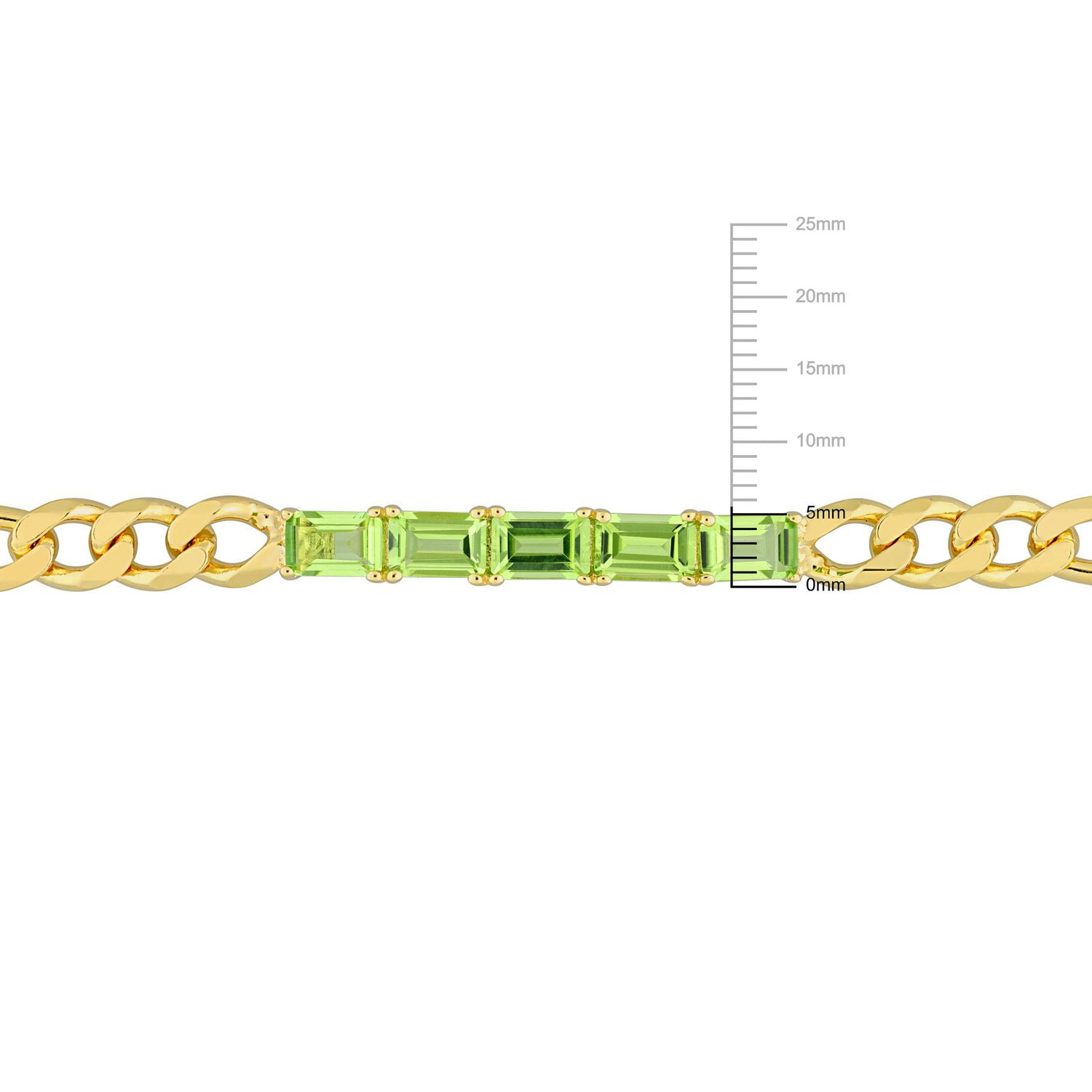 Miabella 2-4/5 Carat T.G.W. Peridot Yellow Gold Flash Plated Sterling Silver Figaro Link Chain Station Bracelet