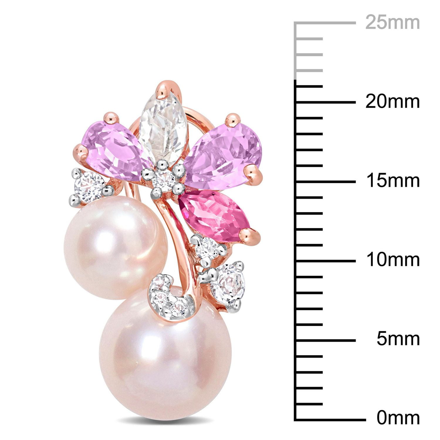 Miabella Pink Freshwater Cultured Pearl 2-1/2 Carat T.G.W. Rose Quartz & White Topaz 18k Rose Gold Plated Sterling Silver Cluster Earrings