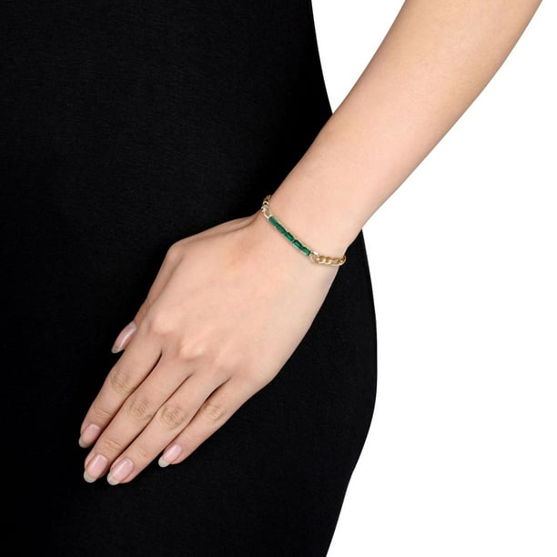 Miabella 2-1/4 Carat T.G.W. Created Emerald Yellow Gold Flash Plated  Sterling Silver Figaro Link Chain Station Bracelet 