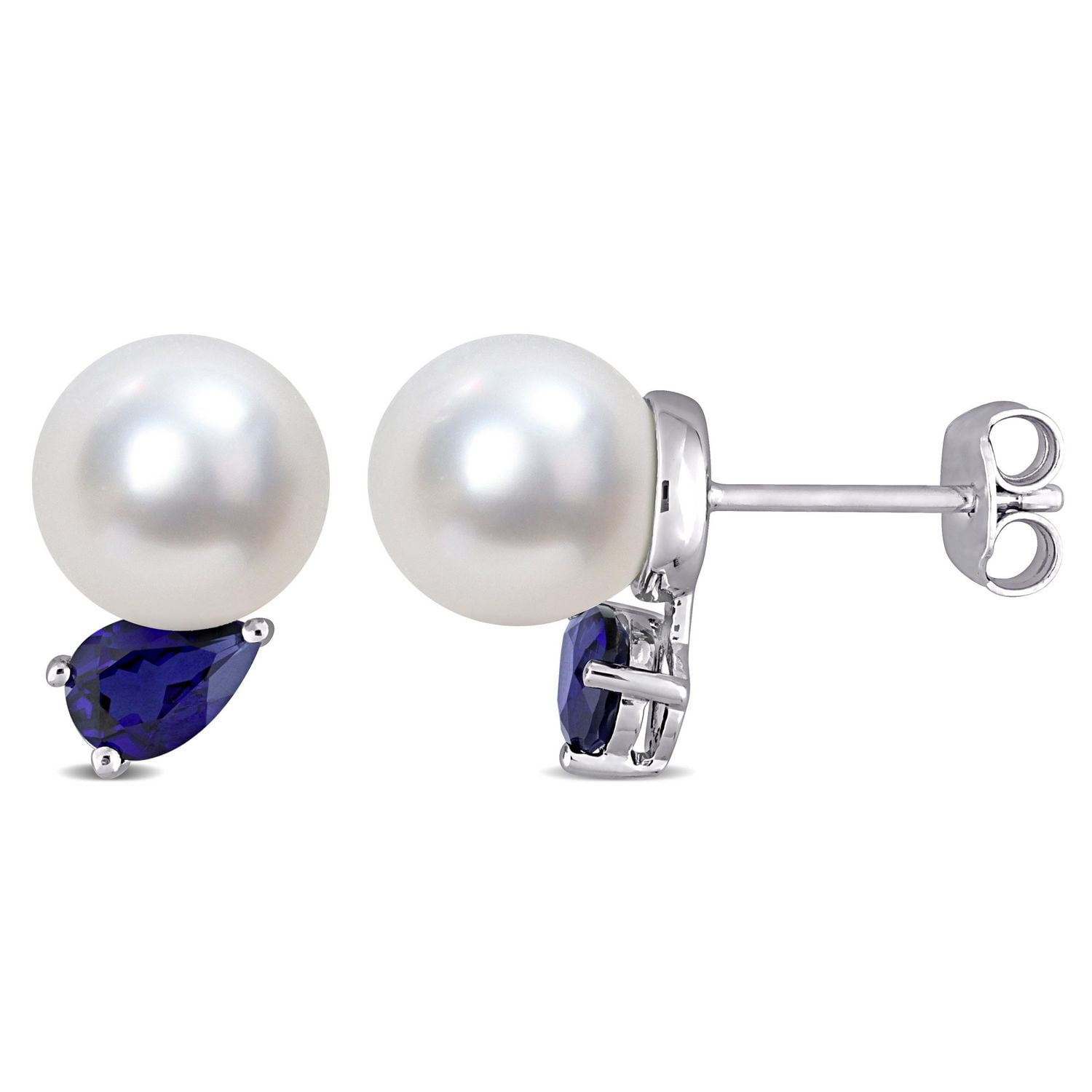 Clous d'oreilles de Miabella avec Perle culture de South Sea et 1/3 carat PBT de Saphir en argent sterling
