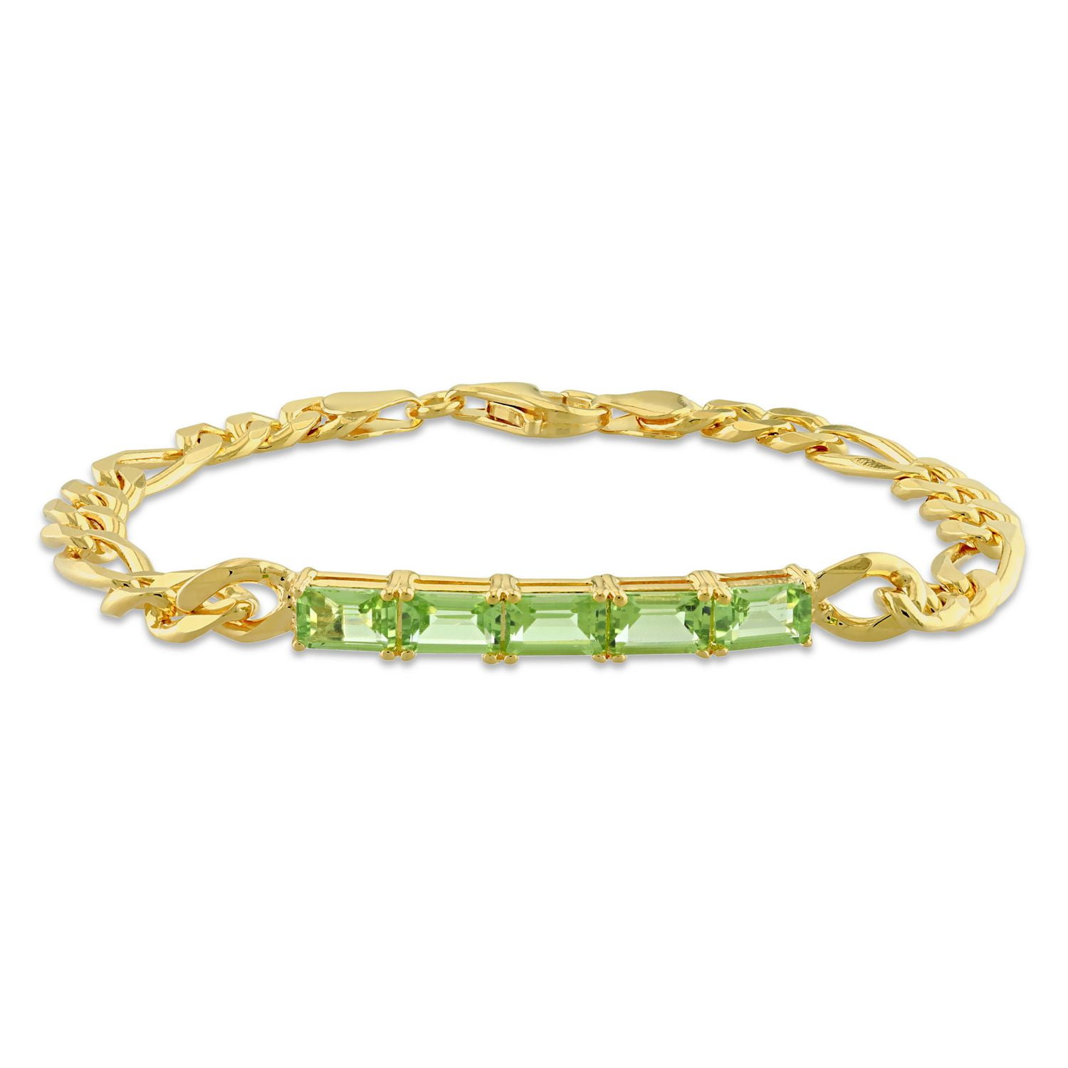 Miabella 2-4/5 Carat T.G.W. Peridot Yellow Gold Flash Plated Sterling Silver Figaro Link Chain Station Bracelet