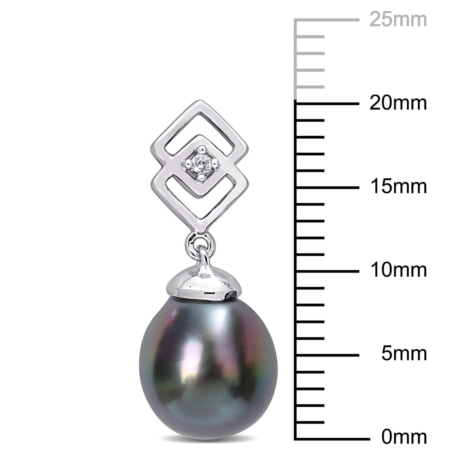 Miabella Tahitian Cultured Pearl and White Topaz Sterling Silver Square Drop Earrings