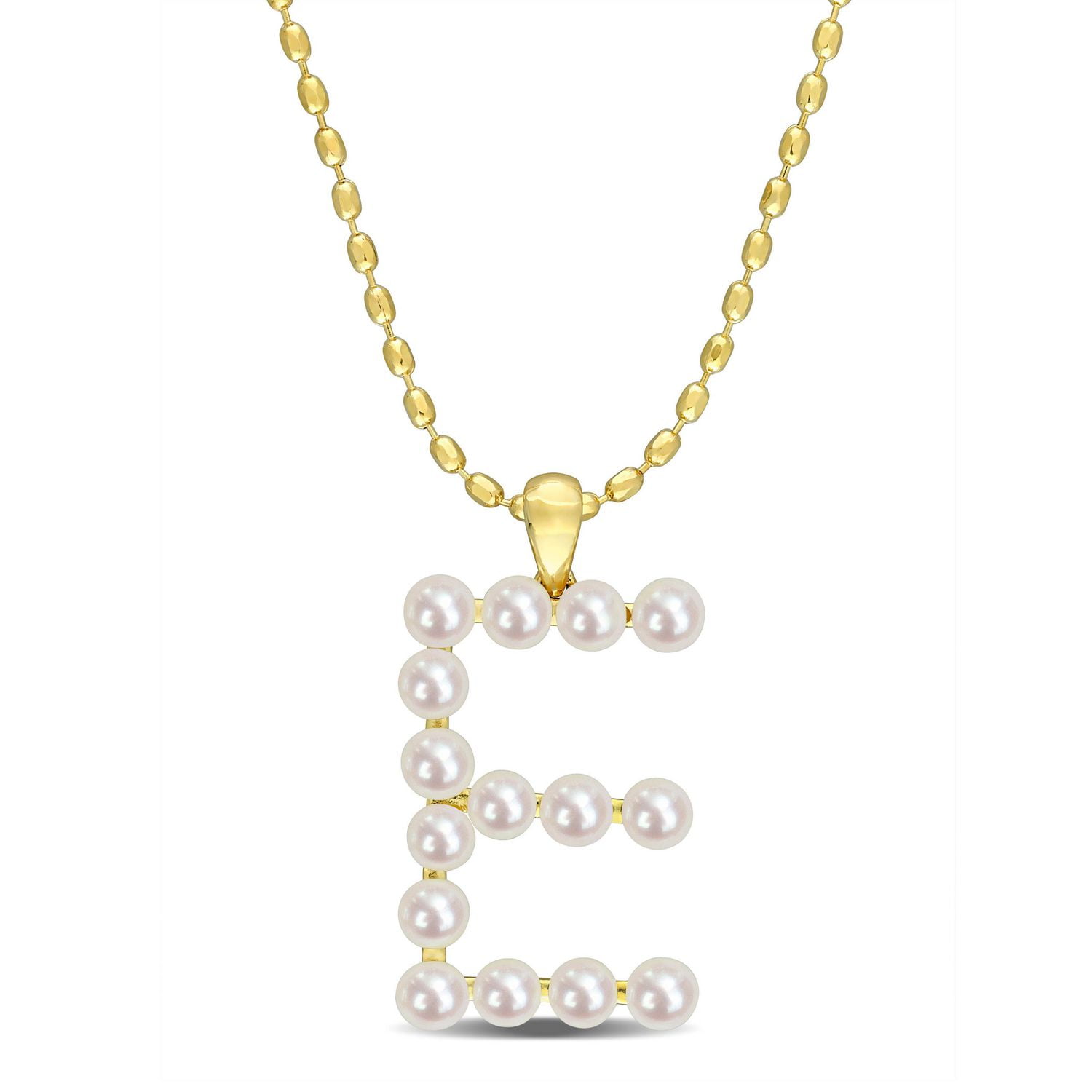 Miabella Cultured Freshwater Pearl Yellow Plated Sterling Silver Initial Necklace