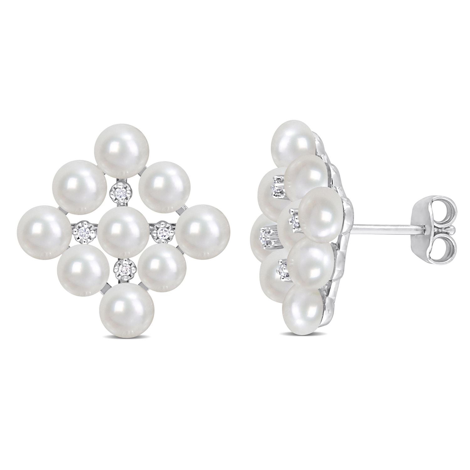 Clous d'oreilles de Miabella avec perles culture d'eau douce et accents de diamants en argent sterling