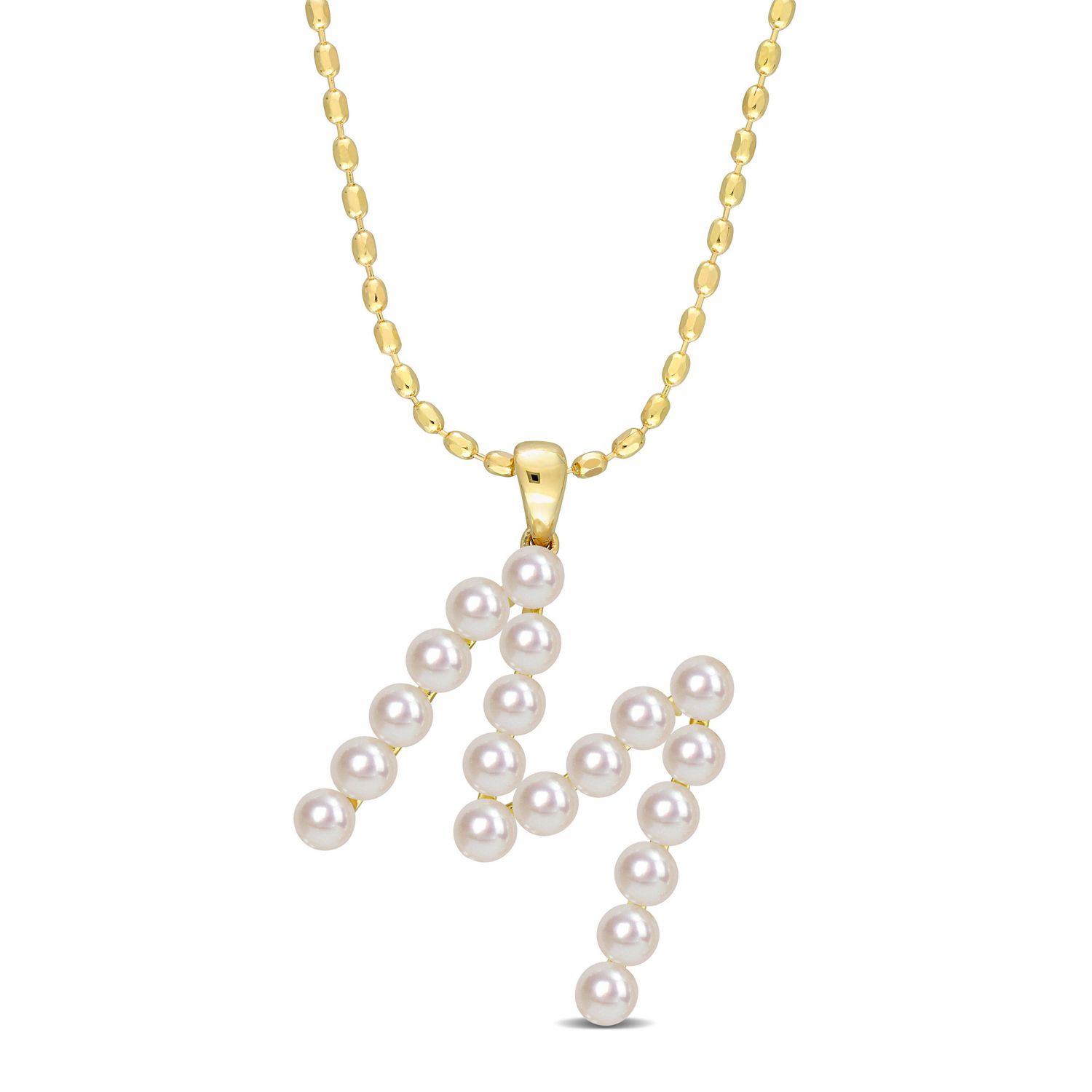 Collier initiale de Miabella avec perles culture d'eau douce en argent sterling plaqué en jaune