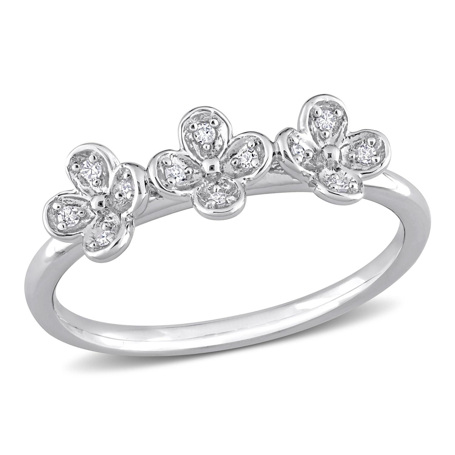 Miabella Diamond Accent Sterling Silver Triple Flower Promise Ring