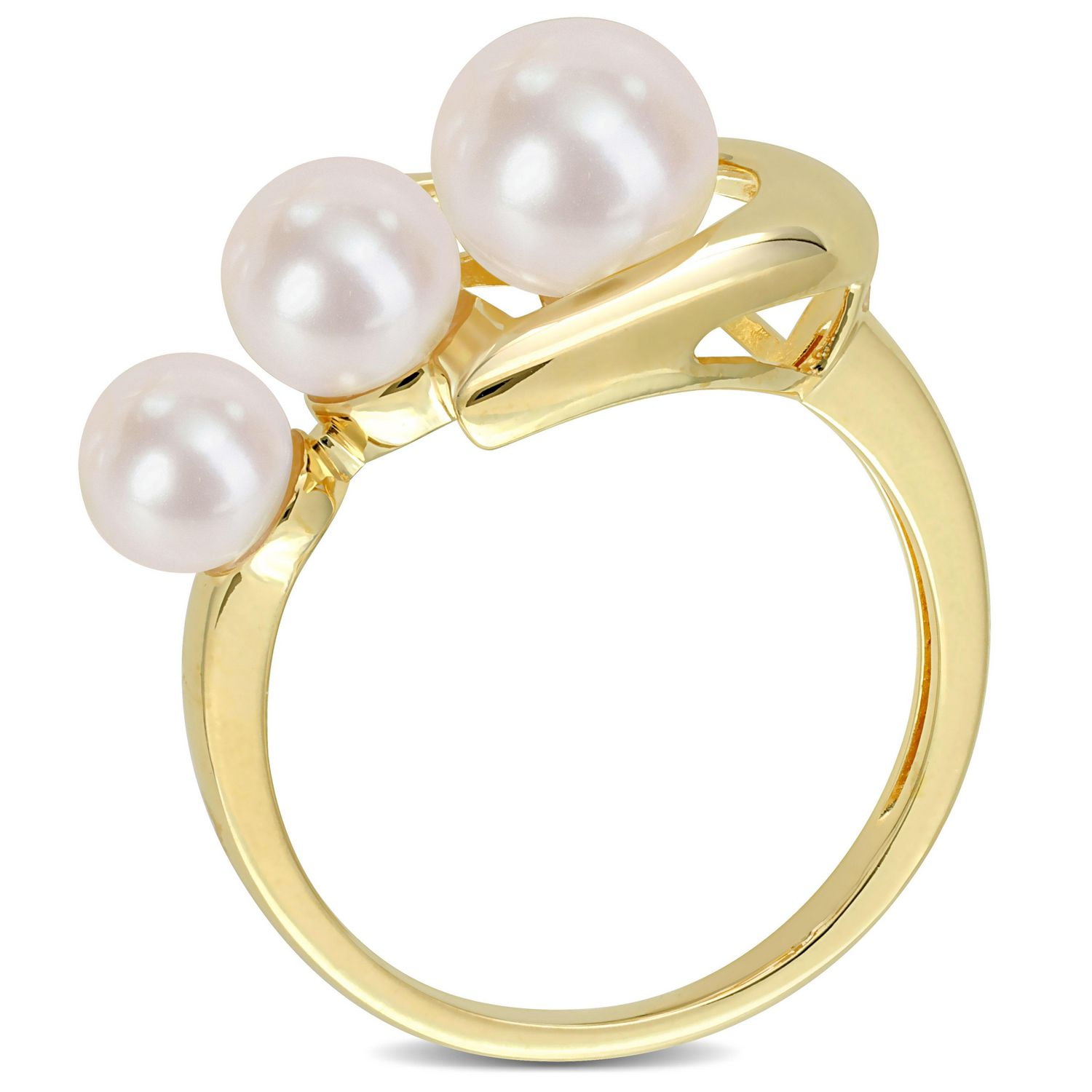 Bague cœur de Miabella avec perles culture d'eau douce en argent sterling plaqué en or jaune