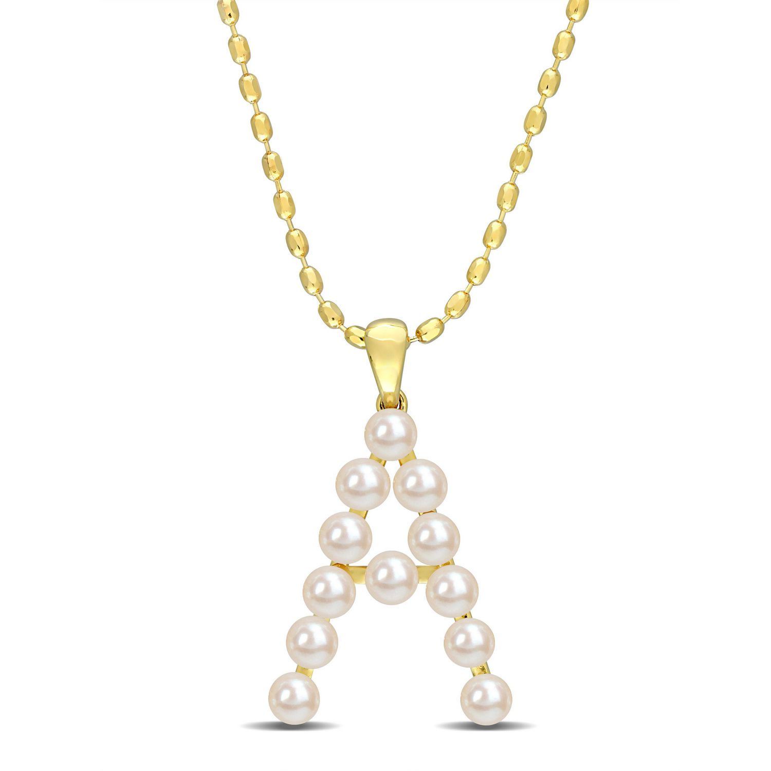 Collier initiale de Miabella avec perles culture d'eau douce en argent sterling plaqué en jaune