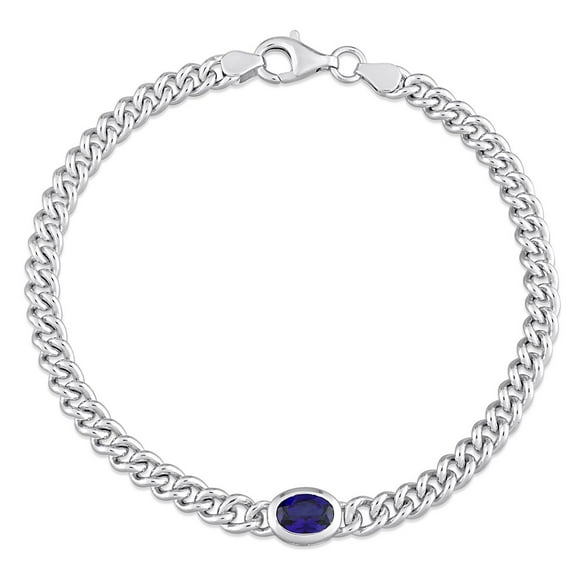 Miabella 1-1/4 Carat T.G.W. Created Blue Sapphire Sterling Silver Curb Link Bracelet