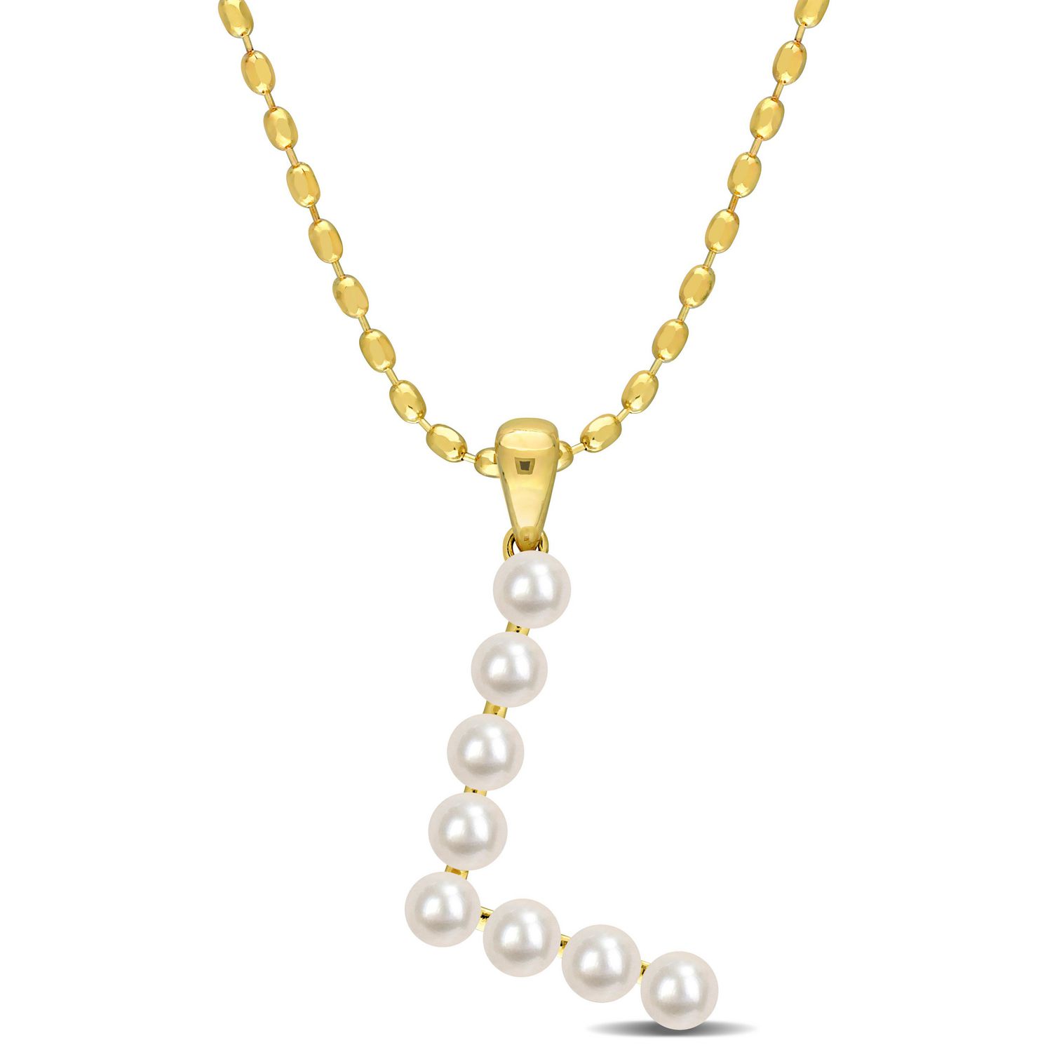 Collier initiale de Miabella avec perles culture d'eau douce en argent sterling plaqué en jaune