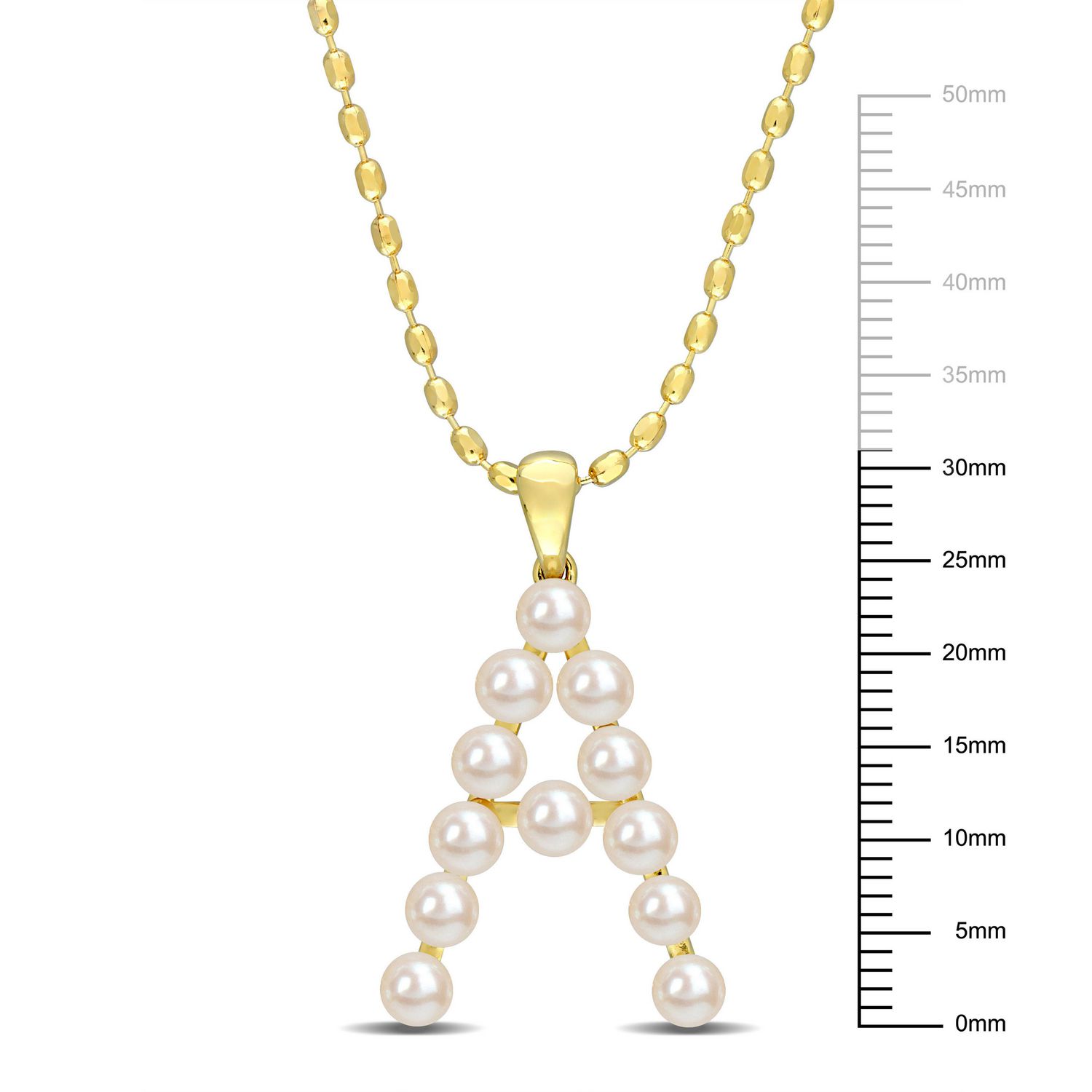 Collier initiale de Miabella avec perles culture d'eau douce en argent sterling plaqué en jaune