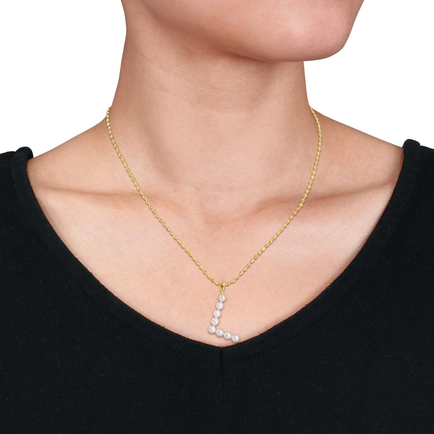 Collier initiale de Miabella avec perles culture d'eau douce en argent sterling plaqué en jaune
