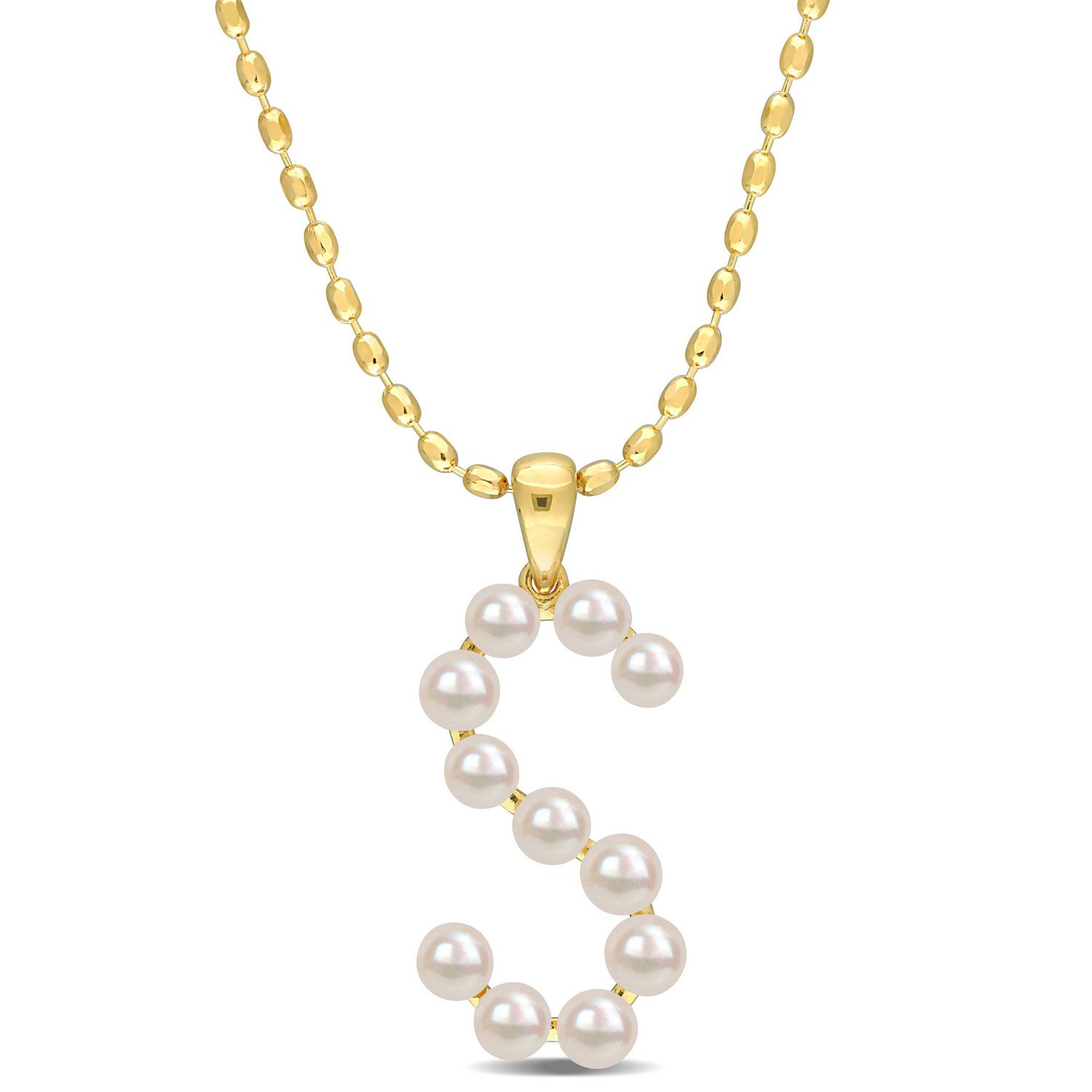 Collier initiale de Miabella avec perles culture d'eau douce en argent sterling plaqué en jaune