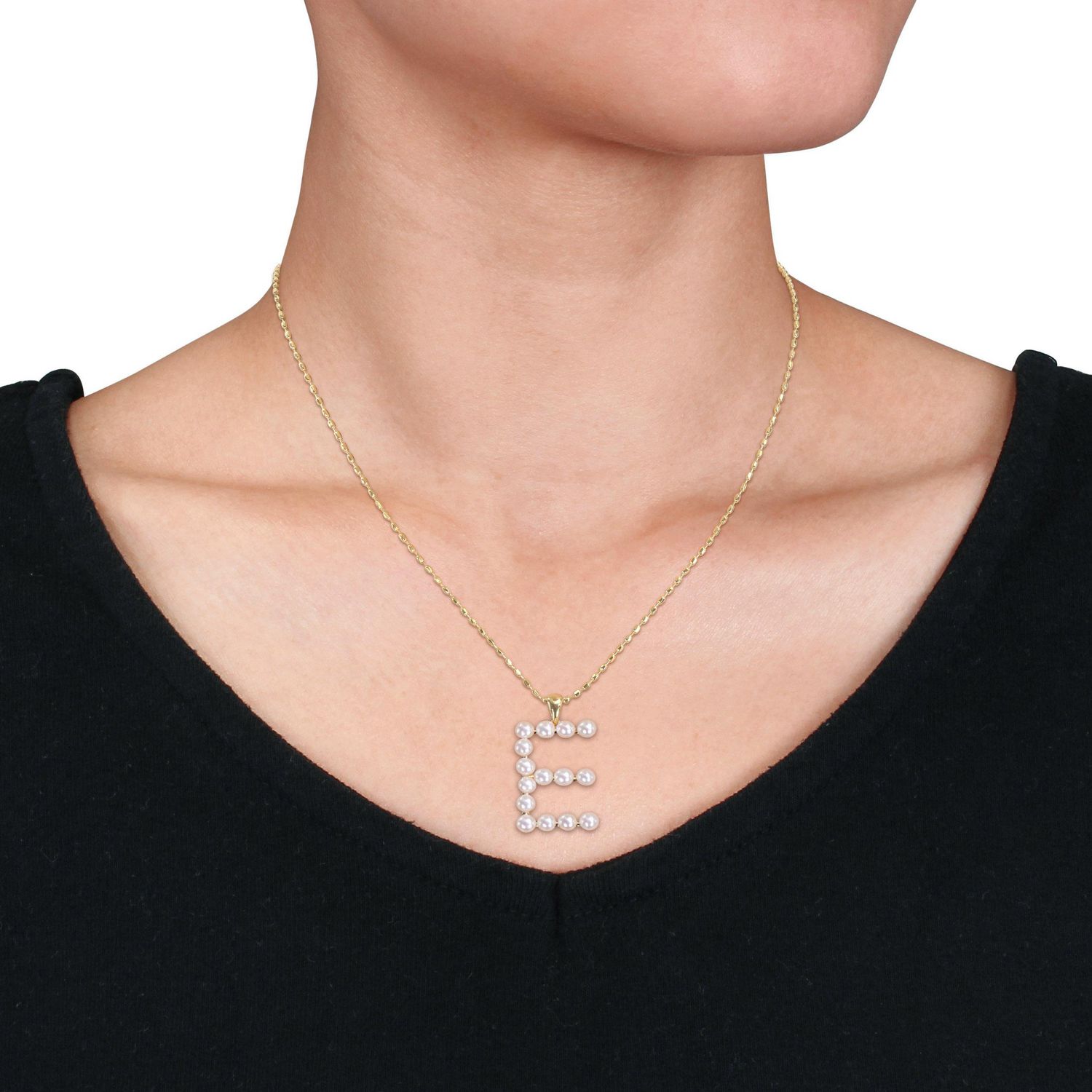 Collier initiale de Miabella avec perles culture d'eau douce en argent sterling plaqué en jaune