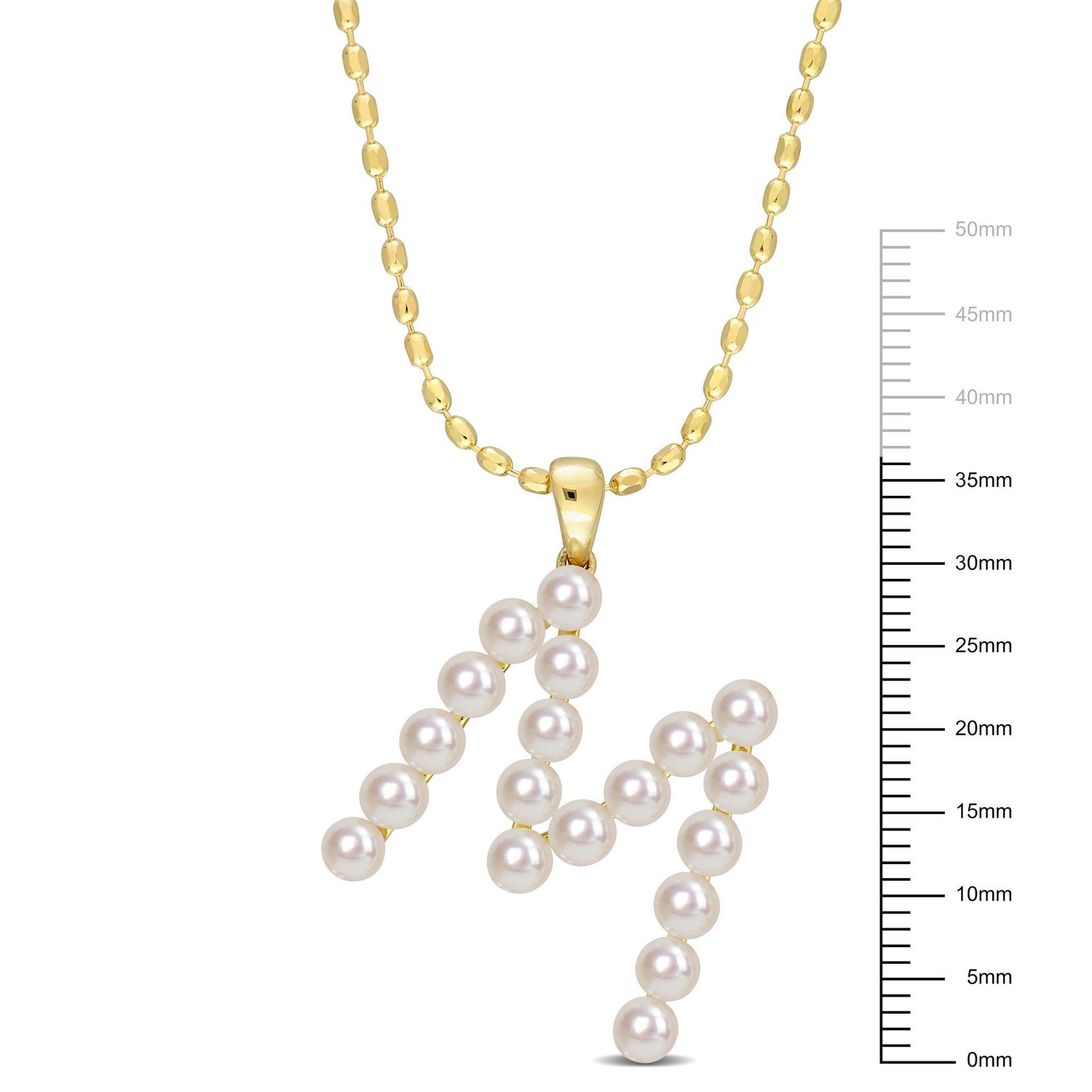 Collier initiale de Miabella avec perles culture d'eau douce en argent sterling plaqué en jaune
