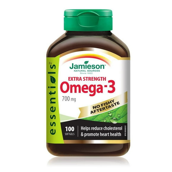 Jamieson No-Fishy-Aftertaste Extra Strength Omega-3 Softgels, 700 mg, 100 Softgels