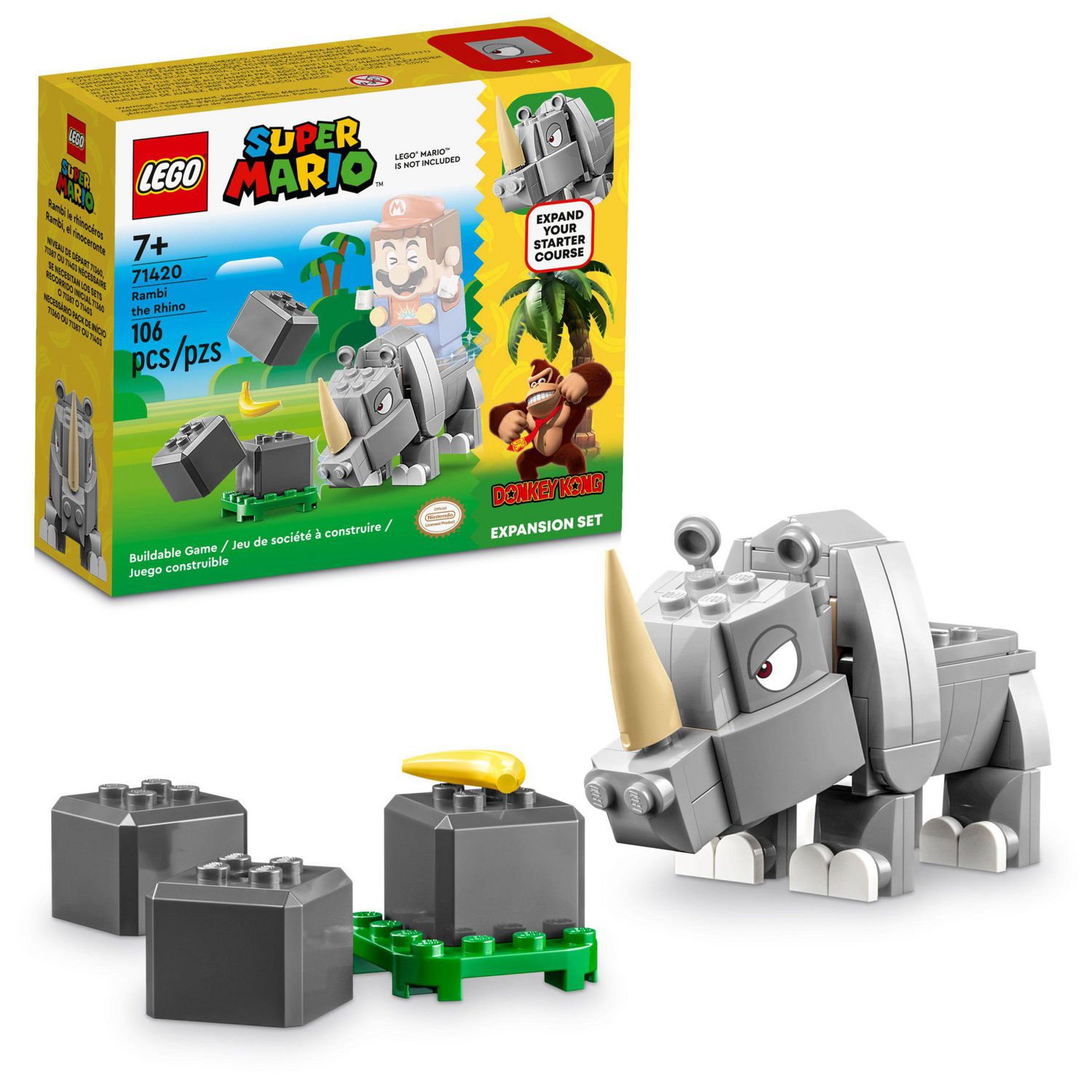 LEGO Super Mario Rambi the Rhino Expansion Set 71420, Game Inspired Building  Toy Set to Combine with a Starter Course, this Collectible Super Mario Bros  Toy Makes a Great Gift for Kids Ages 7 and Up, Includes 106 Pieces, Ages 7+  