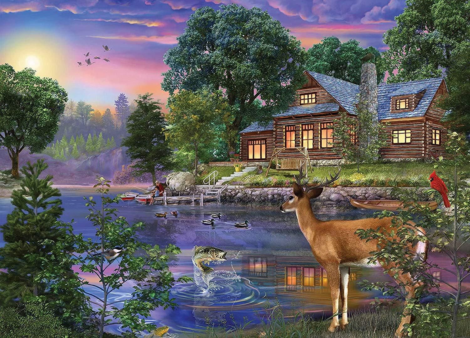 Ceaco Puzzle Weekend Retreat White Tail Deer Lakehouse 1000 Pieces ...