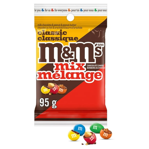 M&M'S, Classic Mix, Milk Chocolate Candies, Snacking Bag, 95g, E-M&MS M&M CL MIX PEG
