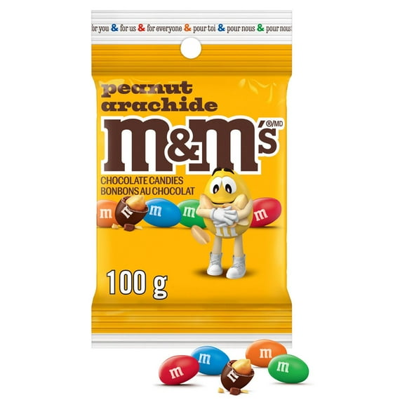 M&M'S, Peanut Milk Chocolate Candies, Snacking Bag, 100g, 100g