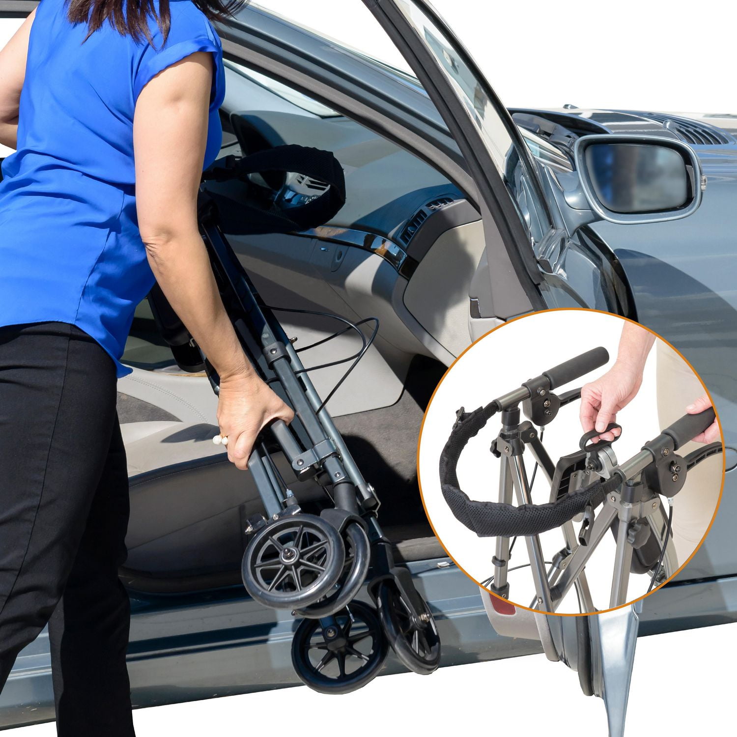 Able Life Space Saver Rollator, Lightweight Folding Walker for Seniors, Rolling Walker with Wheels and Seat, Blue