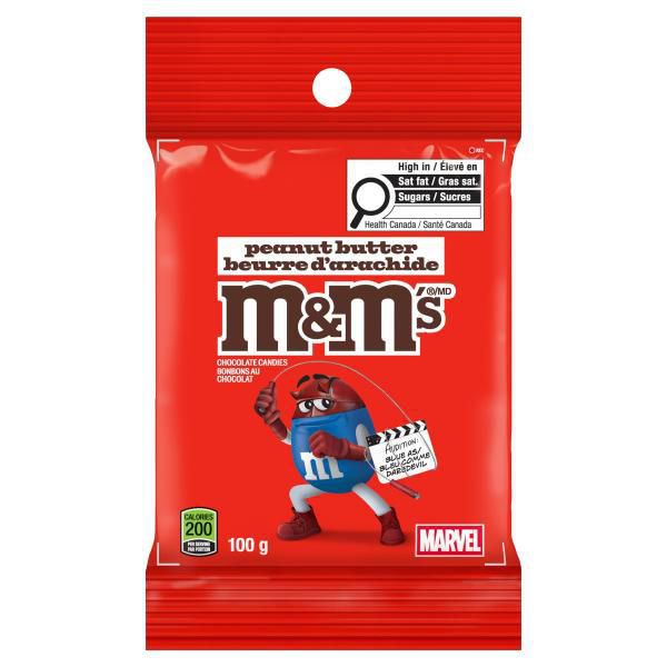 M&M'S, Peanut Butter Milk Chocolate Candies, Snacking Bag, 100 g