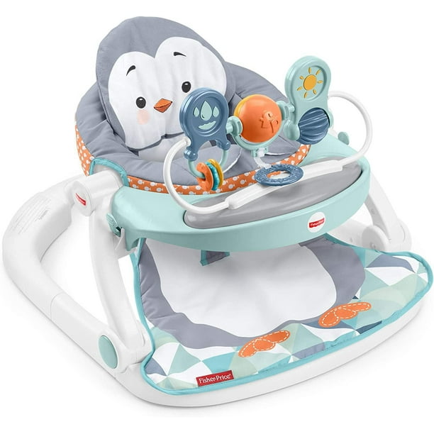 Siège jeu et confort avec plateau de jeu de ​Fisher-Price, chaise portative  pour bébé à thème de pingouin 