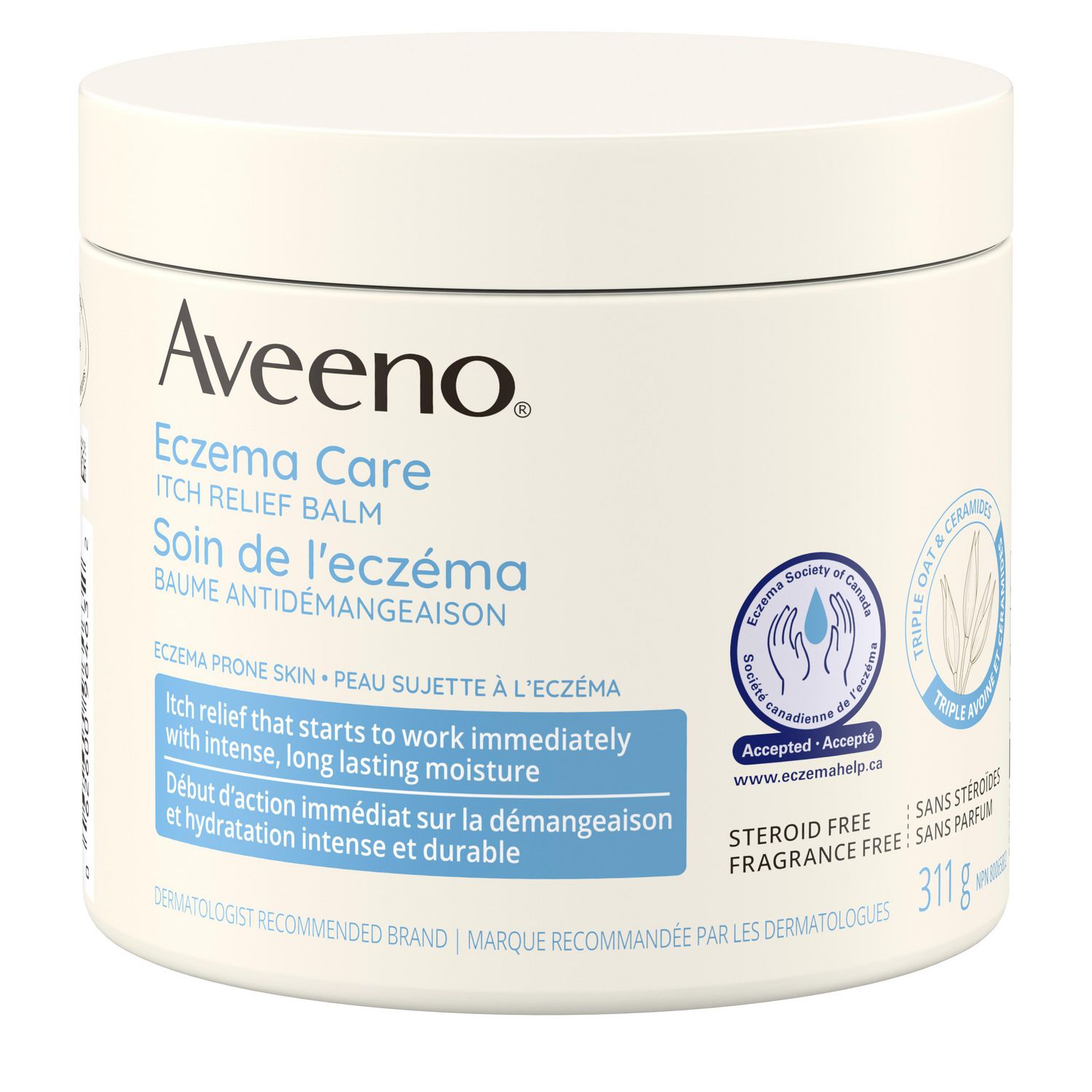 Baume anti-démangeaison Aveeno Soin de l'eczéma, peau sensible, sans parabènes, sans parfum