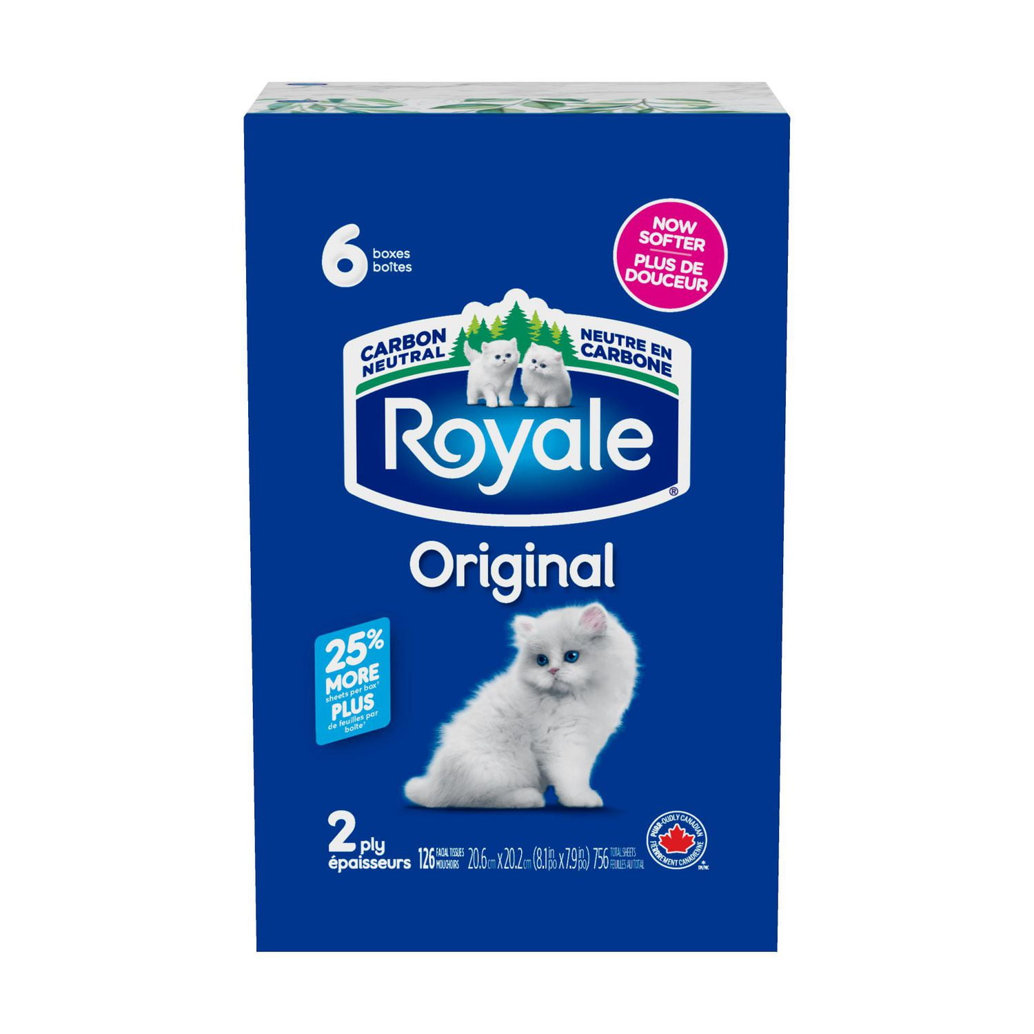 Royale Original Facial Tissue, 6 Flat Boxes, 126 Tissues per box, 2-Ply, 756 Tissues