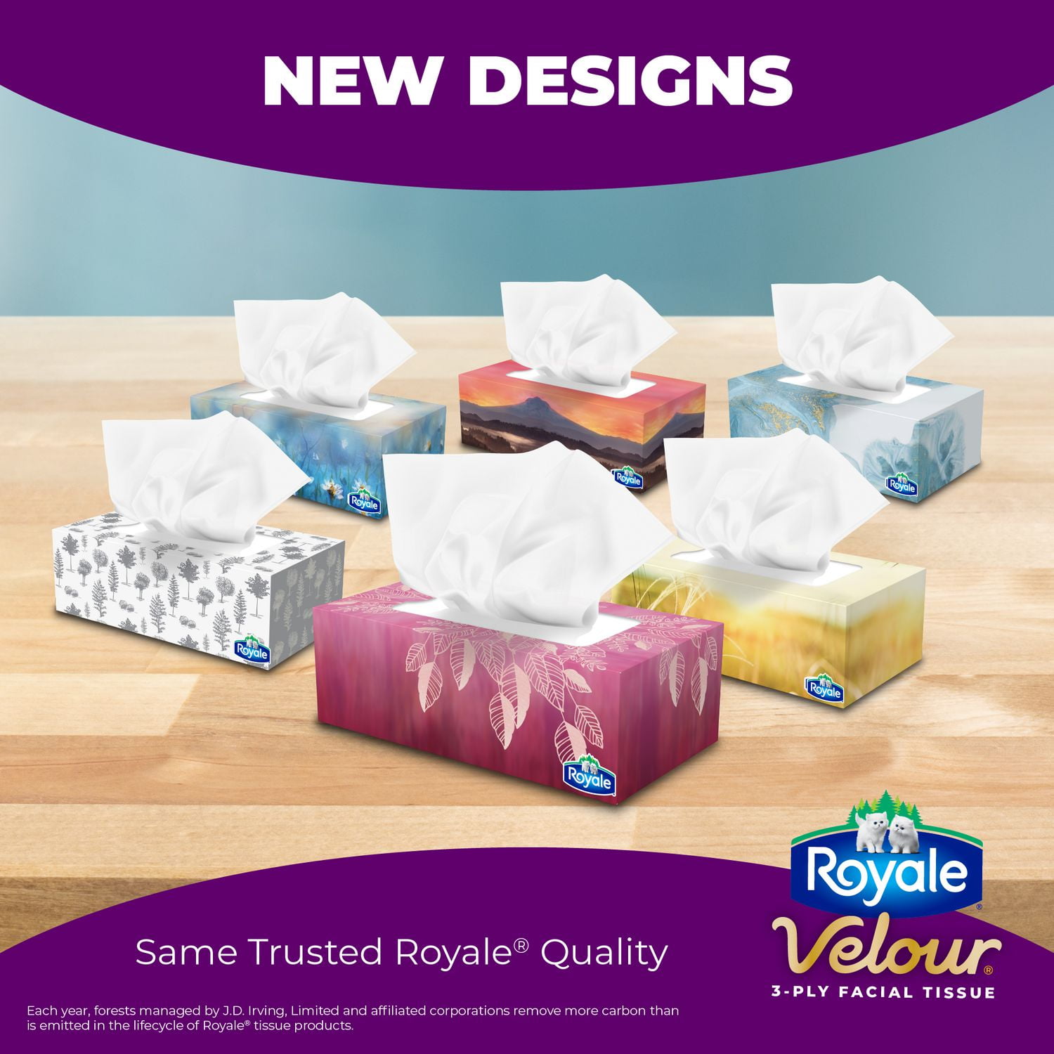 Royale Velour Facial Tissue, Flat Boxes