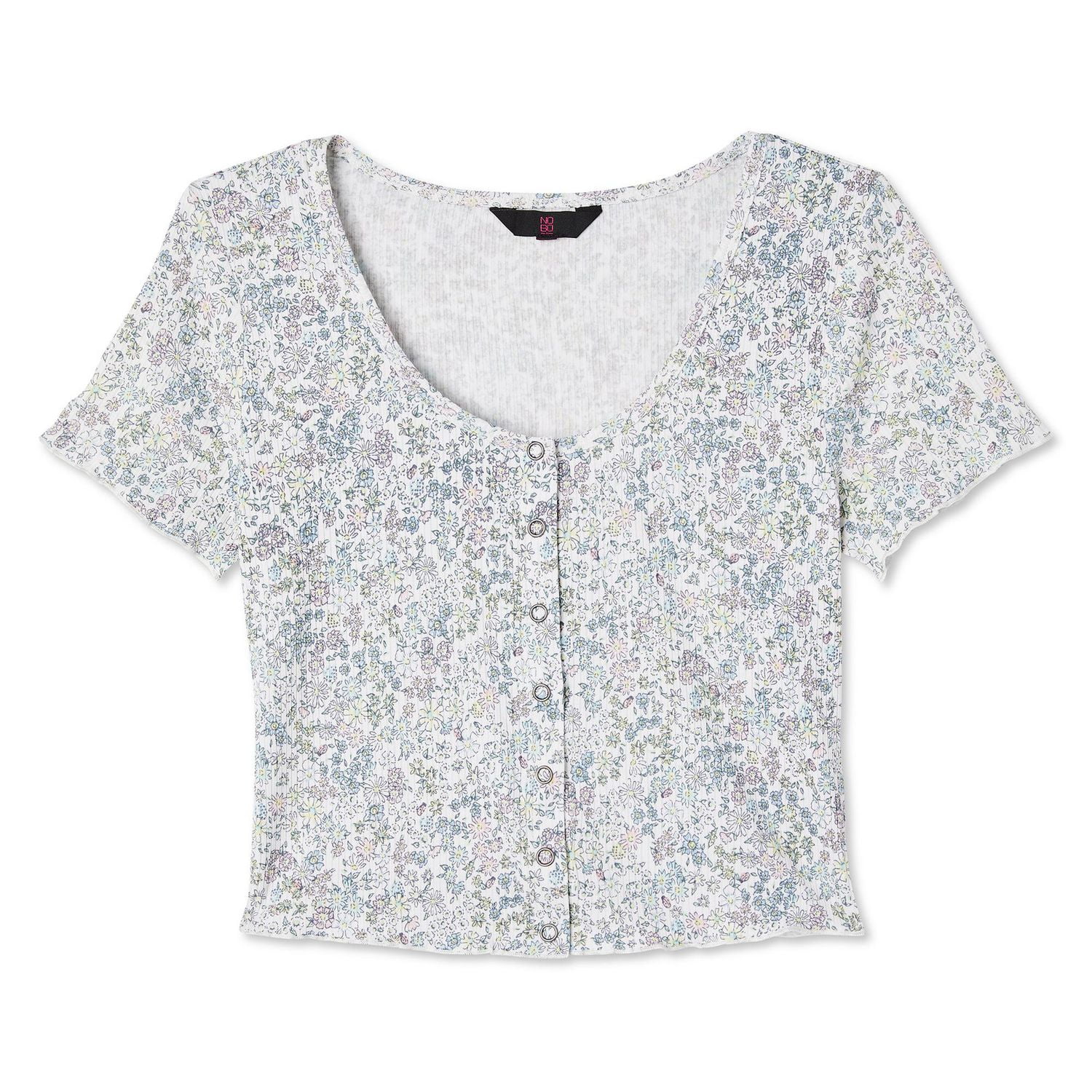 T-shirt en tricot côtelé avec boutons à pression No Boundaries pour femmes