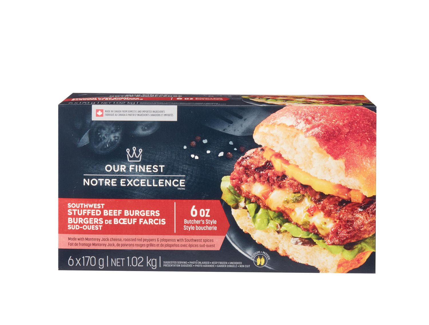 Our Finest Frozen Southwest Stuffed Beef Burgers Walmart Canada