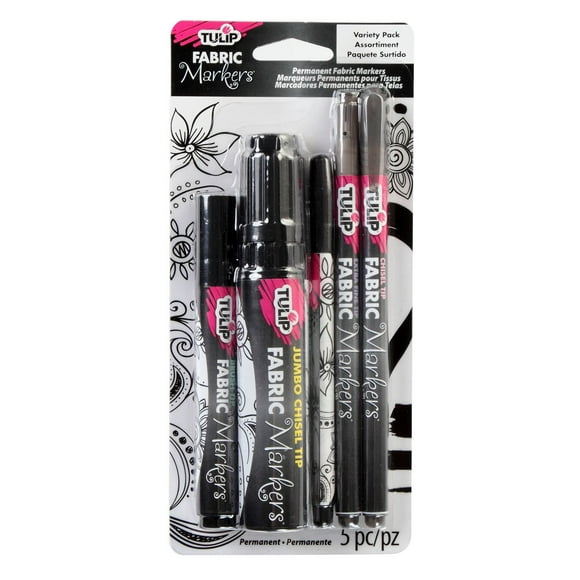 Tulip Permanent Nontoxic Fabric Markers 5 Pack Variety Pack, Markers 5 Pack Variety Pack