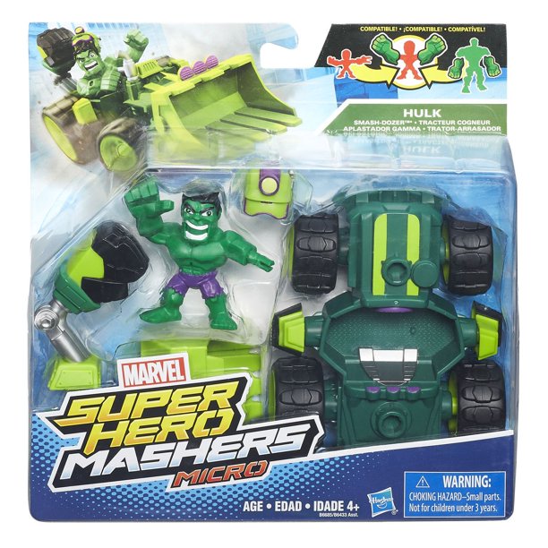 Véhicule Tracteur cogneur Hulk avec figurine Marvel Super Hero Mashers Micro d'Avengers