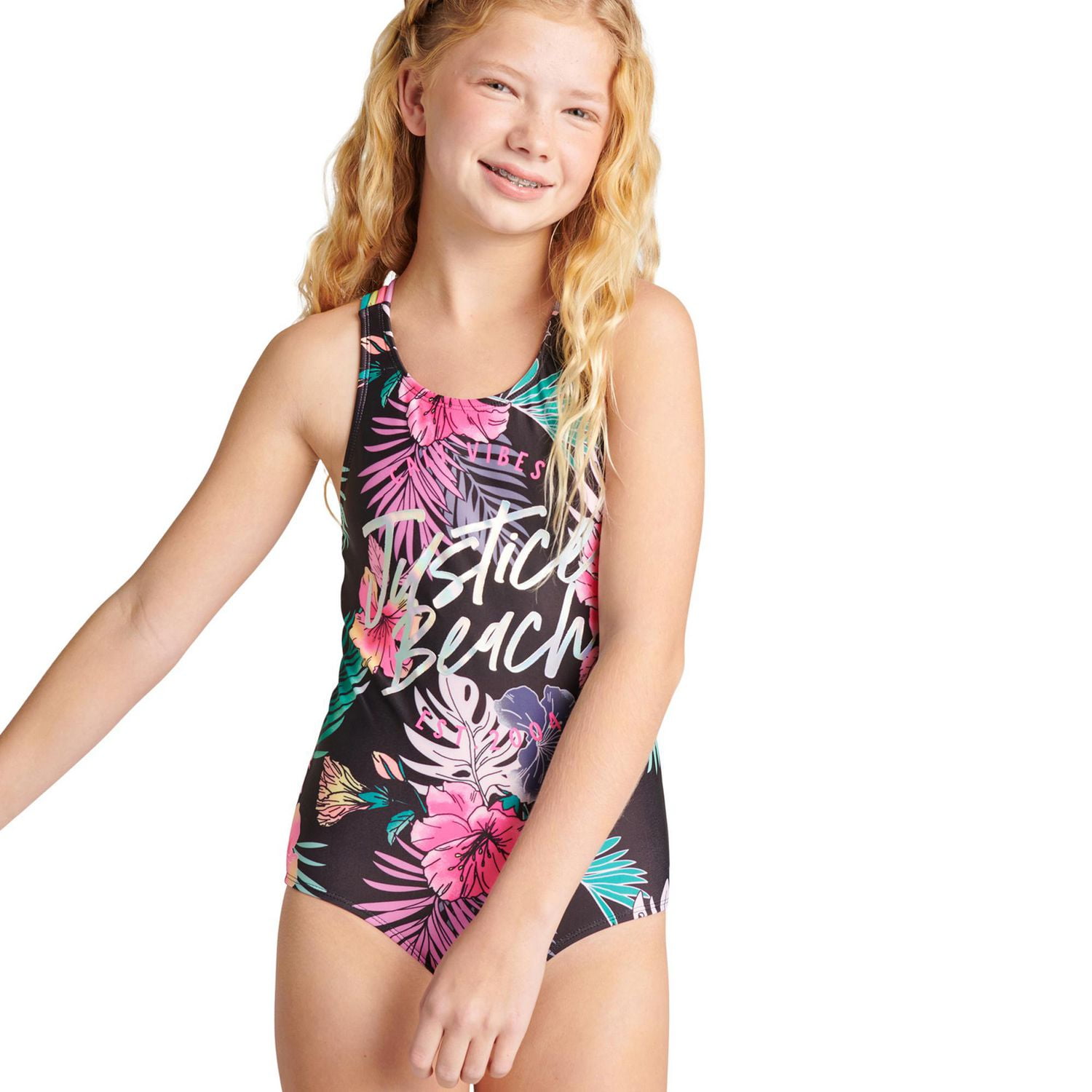 Justice Girls' Strappy-Back Swimsuit 1-Piece