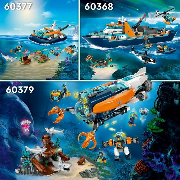 LEGO City Explorer Diving Boat 60377 Ocean Building Toy, Includes a Coral  Reef Setting, Mini-Submarine, 3 Minifigures and Manta Ray, Shark, Crab, 2  Fish and 2 Turtle Figures, Includes 182 Pieces, Ages 5+ 