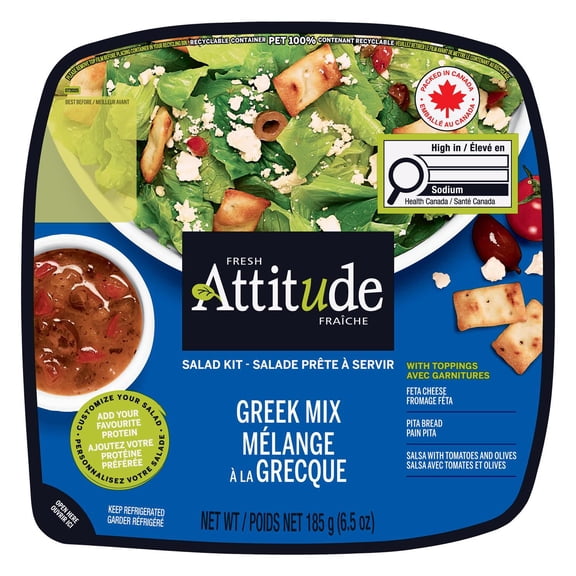 Fresh Attitude Single Salad Kit Greek Mix with Toppings, READY-TO-EAT SALAD