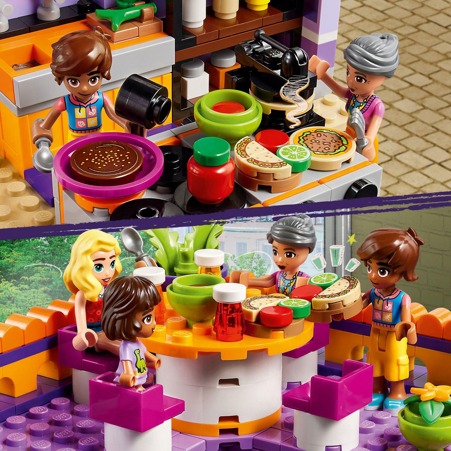 LEGO Friends Heartlake City Community Kitchen 41747 Pretend Building Toy  Set, Creative Fun for Boys and Girls Ages 8+, with 3 Mini-Dolls, 1