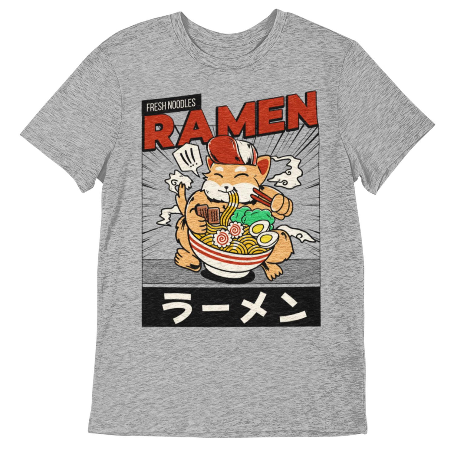 Ramen T-shirt de base pour garçon. Ce t-shirt à col rond pour garçons a des manches courtes et un imprimé tendance et Tailles TP à TG