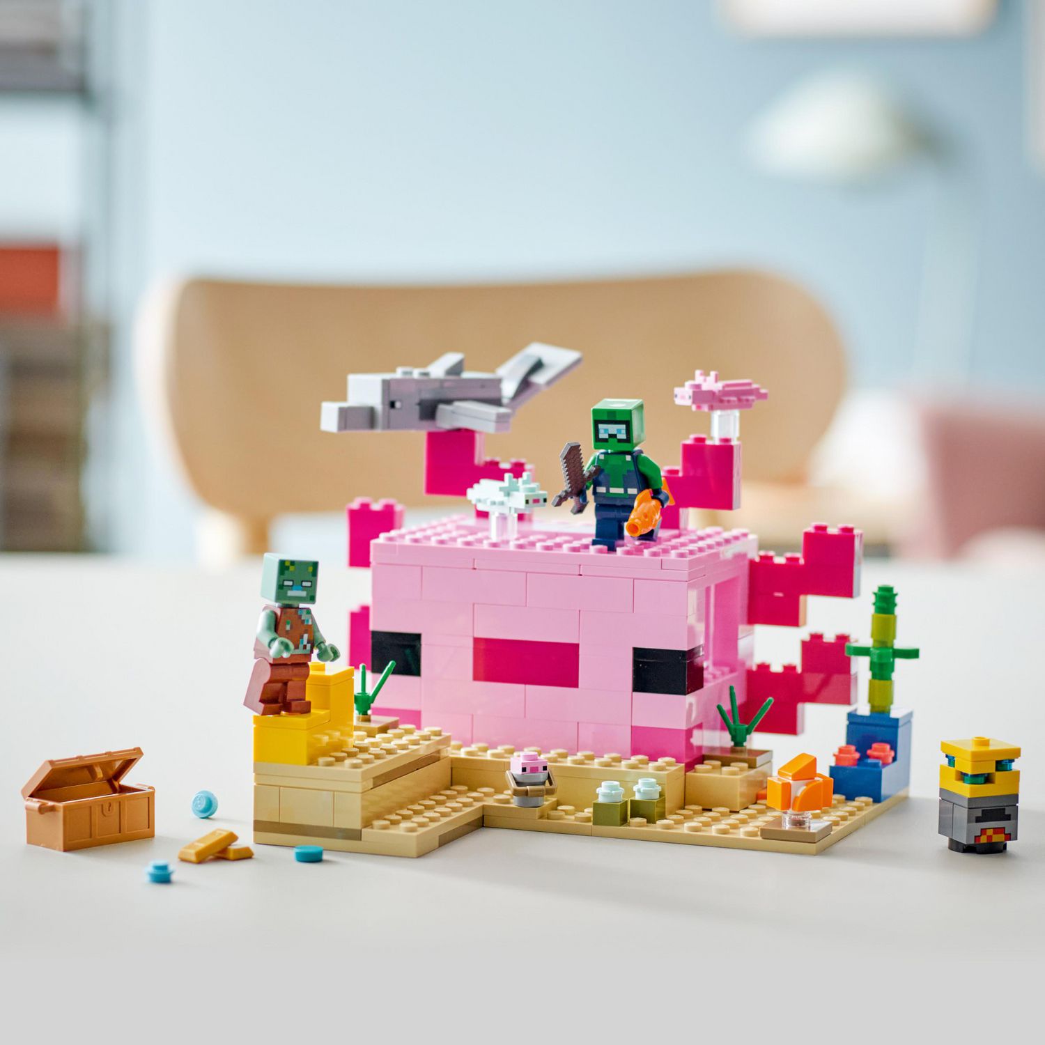 LEGO Minecraft The Axolotl House 21247 Building Toy Set, Creative