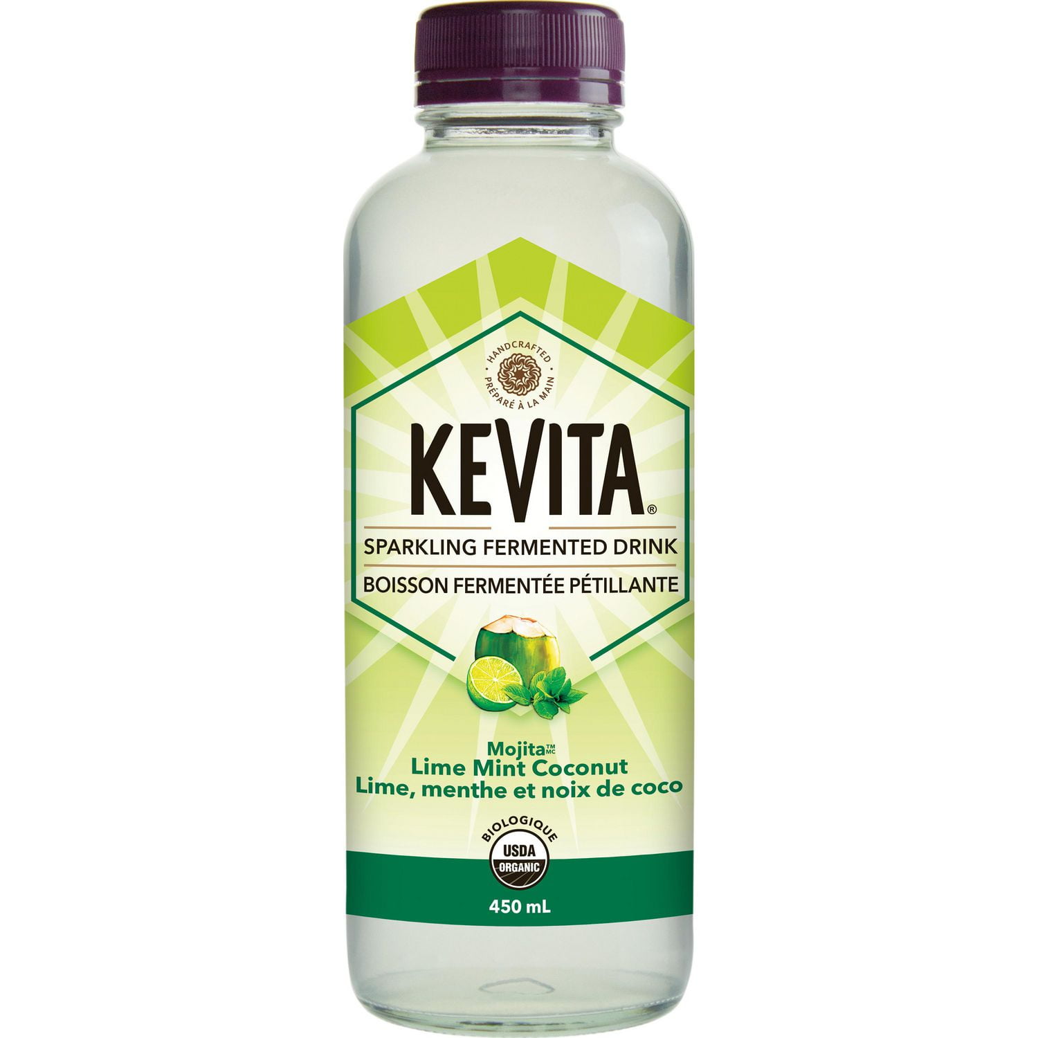 KeVita Lime Mint Coconut Sparkling Fermented Drink, 450 mL Bottle
