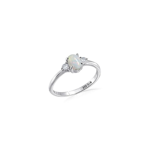 Luxury Designs Sterling Silver Oval Opal and Cubic Zirconia Ring, 8