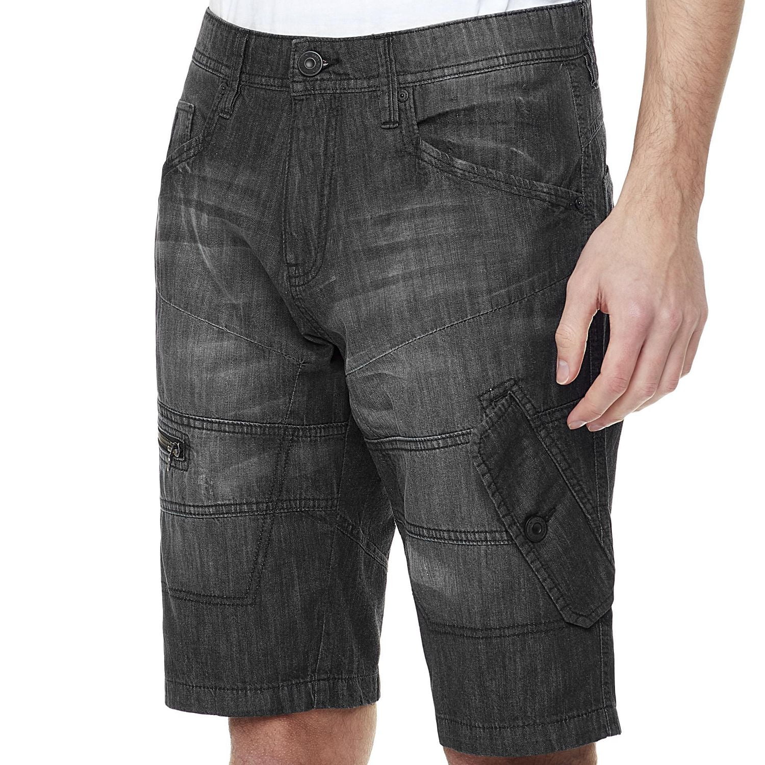 Dark Black Men's Super Lightweight Denim Cargo Capri