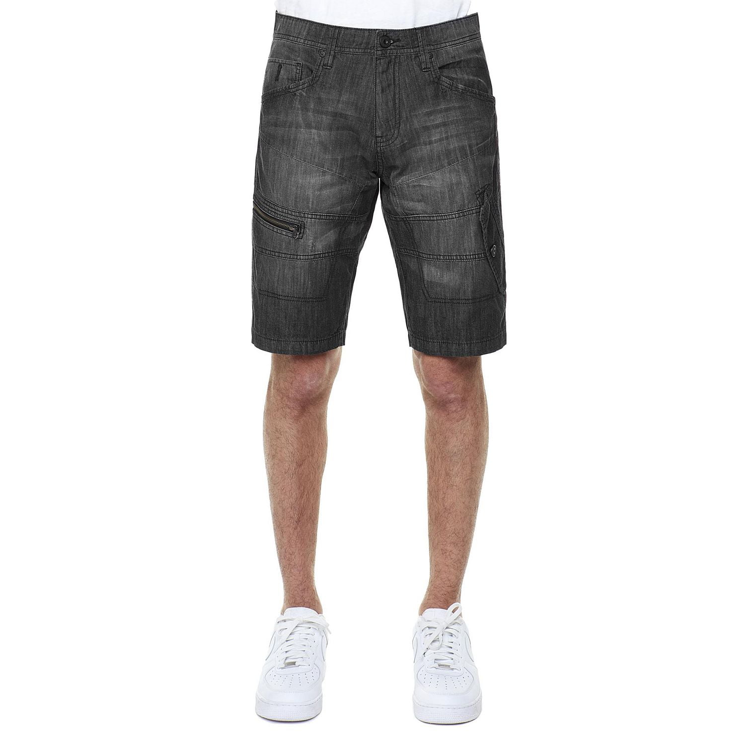 Dark Black Men's Super Lightweight Denim Cargo Capri