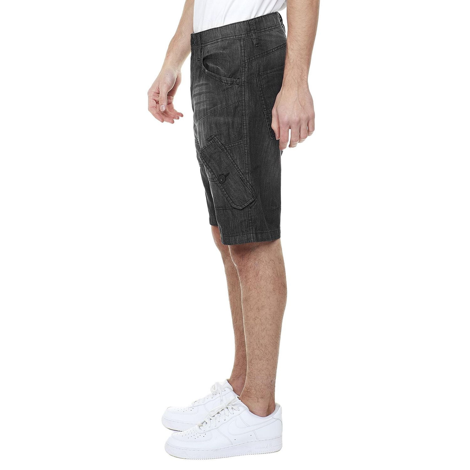 Dark Black Men's Super Lightweight Denim Cargo Capri
